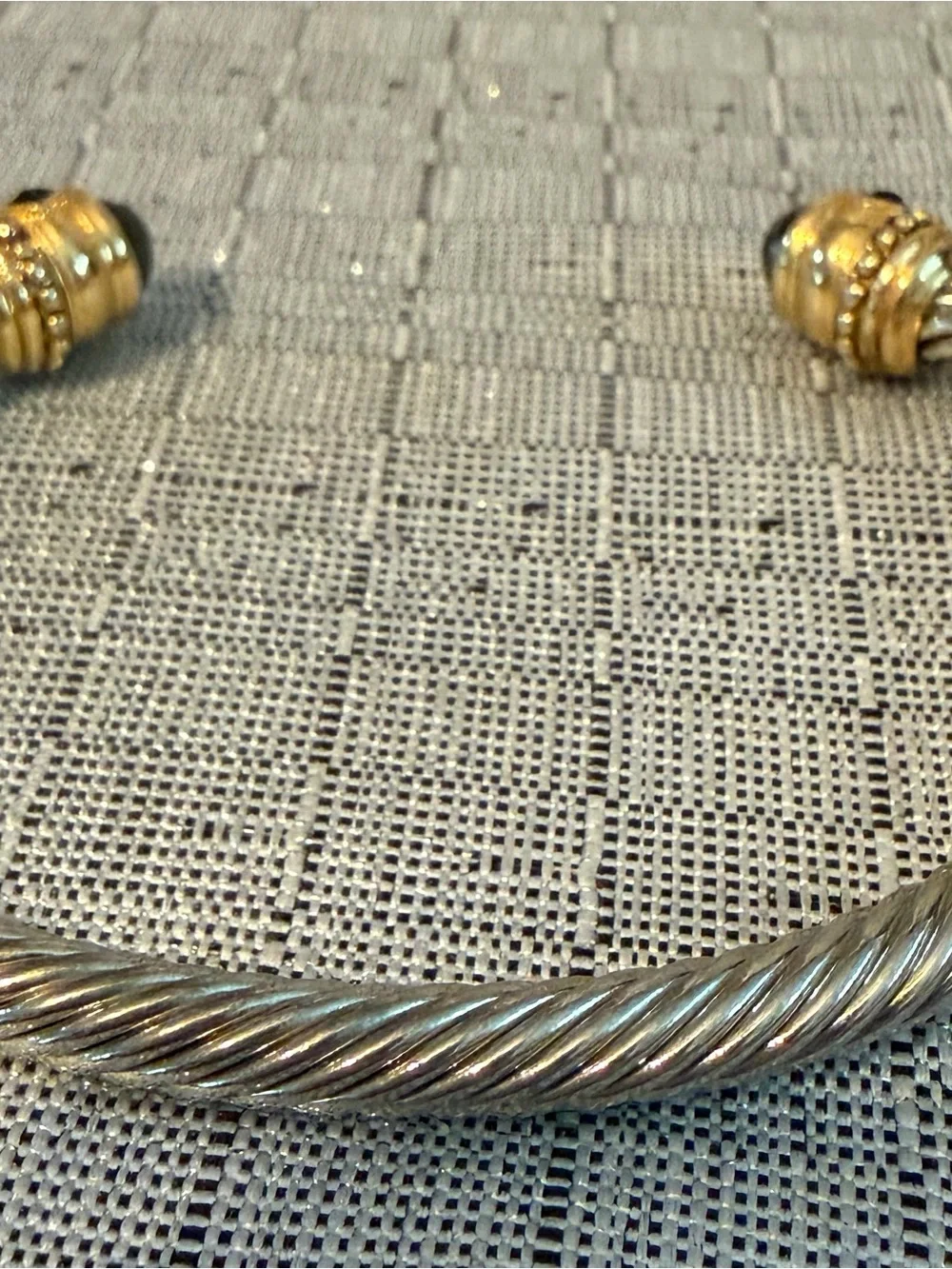 Silver-Tone Twisted Cuff Bracelet with Black Stone